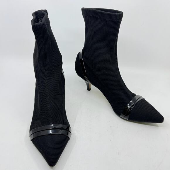 MARINA RINALDI Ribbed Black Sock Ankle Boot Kitten Heels - Picture 1 of 8